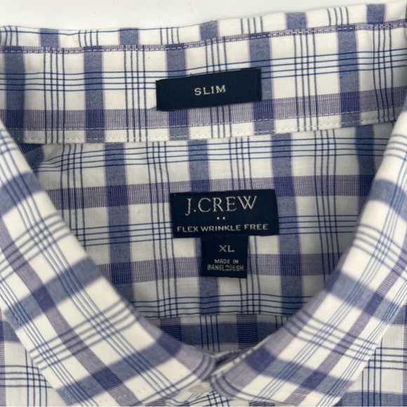 J.Crew Men’s XL Slim Flex Wrinkle Free Button-Up Shirt – Blue Plaid Cotton Blend - Picture 4 of 12
